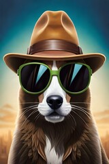 dog portrait with wearing hat and sunglasses 03. Generative AI