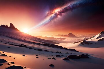 Colorful space with planets and asteroids 06. Generative AI