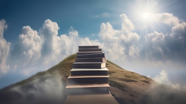Book steps against sky. Generative Ai