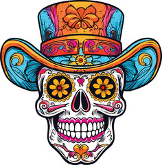 cinco de mayo sugar skull illustration, sugar skull wearing hat t-shirt design