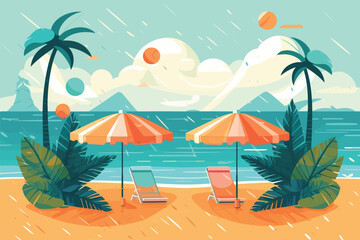 summer season flat design vector illustration, summer season background vector illustration