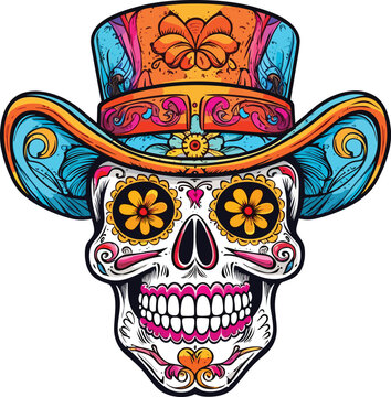 cinco de mayo sugar skull illustration, sugar skull wearing hat t-shirt design