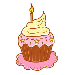 pink cupcake with candle.
