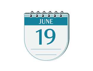 19 june round retro calendar page vector. 3d one day calendar, date appointment, business planner, event reminder illustration. Abstract three dimensional daily date calendar. 