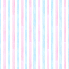 Seamless stripe pattern light blue pink. Gender reveal party. Hand drawn watercolor illustration isolated on white background. Print for cloth design, textile, fabric, wallpaper, wrapping