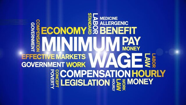 Minimum Wage Animated tag word cloud;text design animation kinetic typography seamless loop.