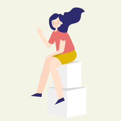 welcome greeting text phrase and beautiful girl waving hand happy cute character smile expression