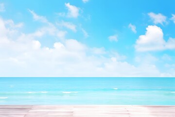 Fototapeta na wymiar Beautiful beach with blue sky background with plank. Generative AI