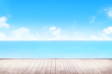 Fototapeta na wymiar Blue sky with wood floor. abstract on vacation summer ocean beach. Generative AI