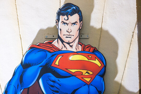 Portrait of a drawing of Superman. Superhero, warner, DC and comics concept.