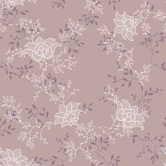 seamless pattern of flowers, branches and leaves