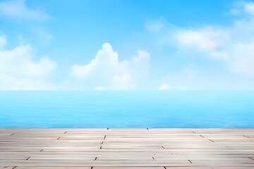 White wood floor with sea and sky background. abstract on vacation summer ocean beach. Generative AI