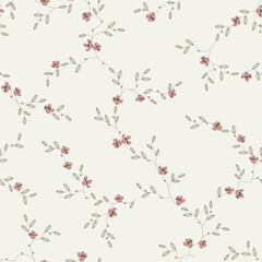 seamless pattern of flowers, branches and leaves