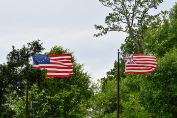 The Betsy Ross Flag and the Grand Union/Great Union Flag/Cambridge Flag, American colonial banner...