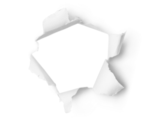 Ragged hole torn in ripped paper, cut out