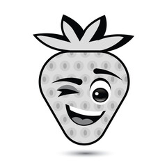 strawbery wink, face smiling, cartoon character, fruit simple icon, vector illustration