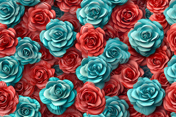 3D Teal pink roses floral