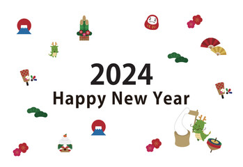 2024年　年賀状横　辰の餅つきイラスト