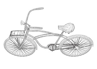 Wireframe vintage bicycle, vector. Black and white retro bicycle. 3D.