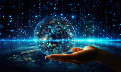 Data, virtual money, Abstract business, crypto technology. Metaverse digital world planet cyber Earth. Generative AI