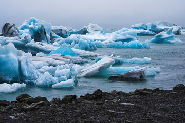 Jökulsarlon lagoon in the south of iceland full of floating icebergs