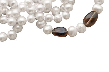 Real pearl jewelry necklace with smokey quartz isolated png file