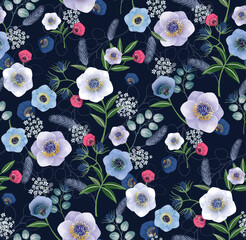 Vector illustration of seamless floral pattern in spring season.  	 - 613503169