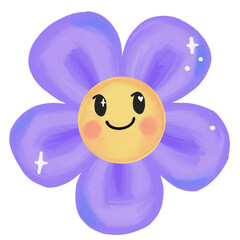 Smiling colorful flower with cute oil painting style 