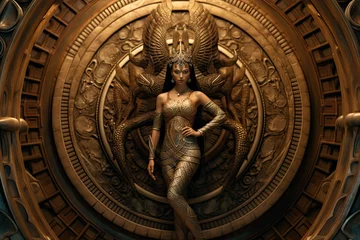 Foto op Plexiglas Opulent egyptian goddess infront of a circular Celtic maze © Stacey
