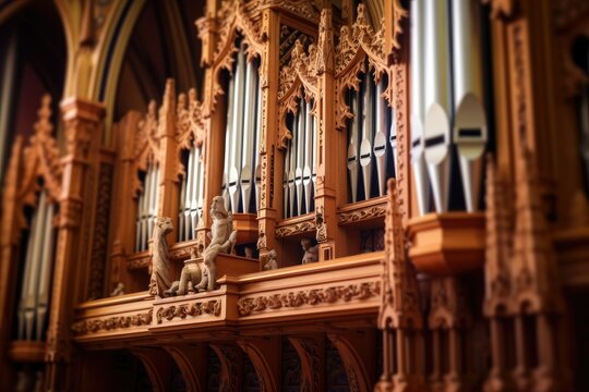 Pipe Organ in Cathedral: Detail and Craftsmanship - AI Generated
