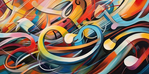 Music Inspired: Rhythmic Flow Abstract Painting - AI Generated