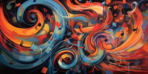 Fototapeta na wymiar Music Inspired: Rhythmic Flow Abstract Painting - AI Generated