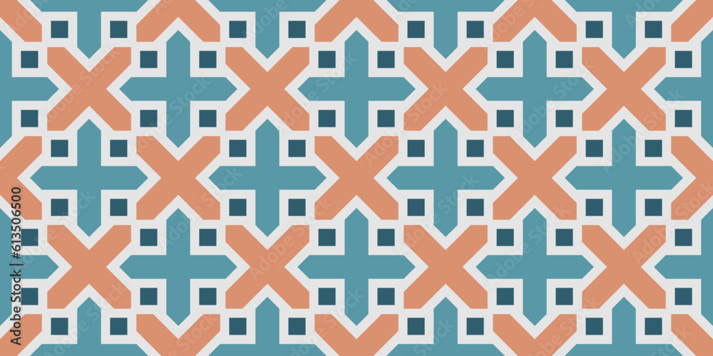 Poster Abstract geometric seamless pattern, vector elegant color rhythmic repeating texture with cross ornament
