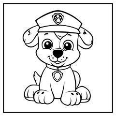 puppy police Coloring Book Page Cartoon Ilustration