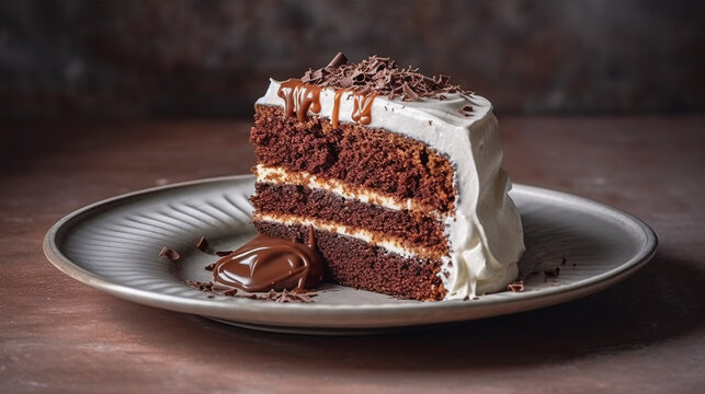 Treat yourself to something sweet with this decadent image of chocolate cake and creamy frosting. Generative ai.