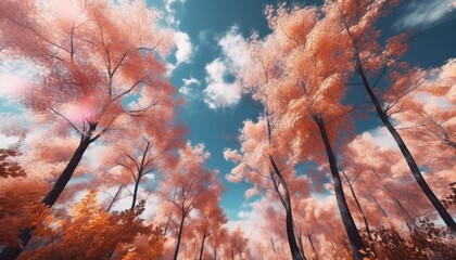 Japanese pink trees in the park. Generative AI