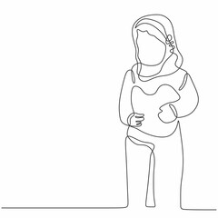 little girl in continuous line art drawing style isolated on white background. Vector illustration.