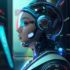 girl wearing a robotic/futuristic/cyberpunk helmet