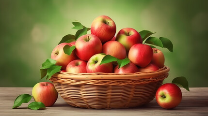 Naklejka na ściany i meble organic apples in a wicker basket on the table. Generative Ai