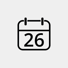 Calendar flat icon with specific day, simple calendar icon vector illustration for websites, projects and graphic resources. Day 26 marked on the calendar.