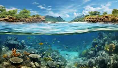coral reef, island, under waterå