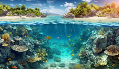 coral reef, island, under waterå