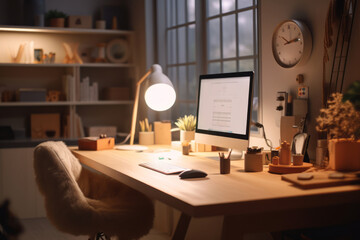 Minimalist and clutter-free workspace with clean lines, natural materials, and a calm color palette, inspiring focus and productivity. Generative AI