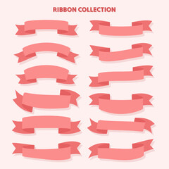 Set of flat vector ribbons with pink color.