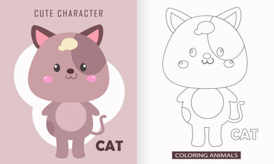 Animal character coloring book for cute cat