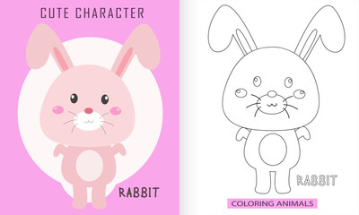 Obraz na płótnie Canvas Animal character coloring book for cute rabbit