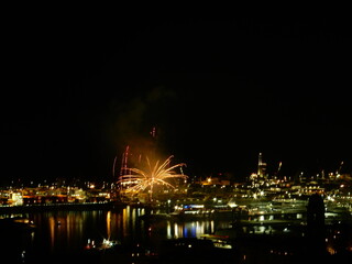 Fototapeta na wymiar fireworks over Genoa harbour, Liguria, Italy