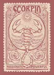 Obraz premium Hand drawn The scorpion zodiac illustration showcases an old stamp style inspired by vintage designs