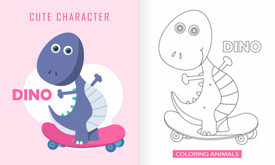Animal character coloring book for cute Dinosaurs