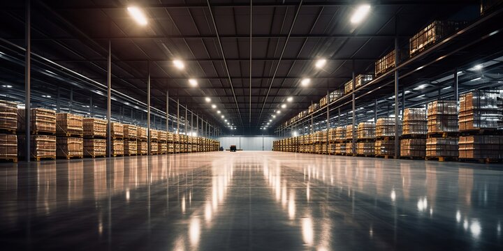 AI Generated. AI Generative. Logistic storage stock depo port dock warehouse inside. Business shipping transportation. Graphic Art
